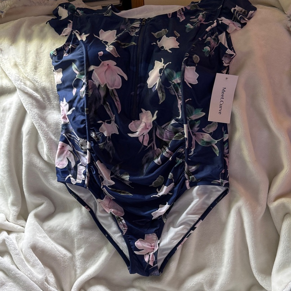 Elegant Curve XL Navy Floral One Piece Swimsuit